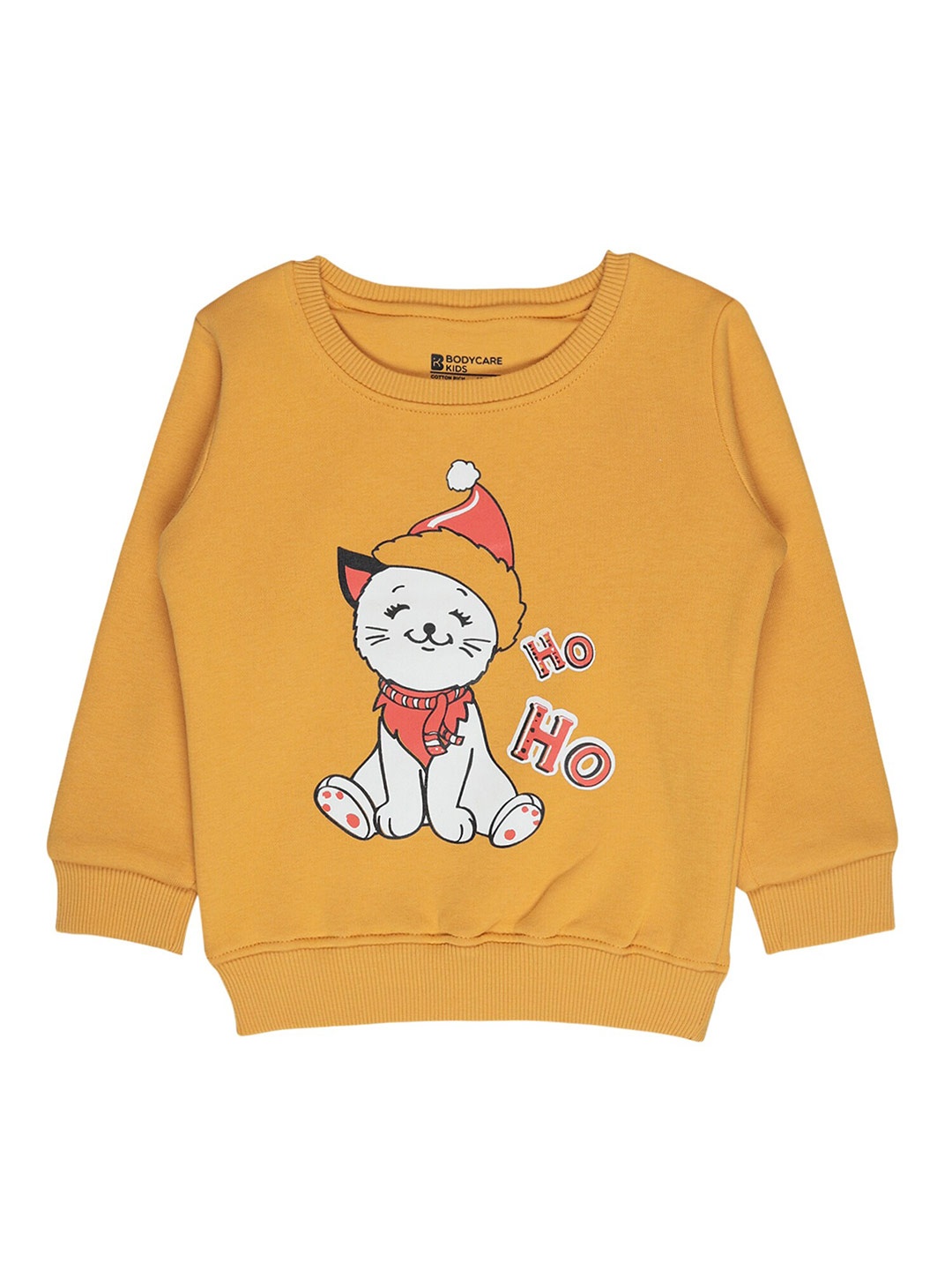 

Bodycare Kids Girls Mustard Printed Cotton Round Neck Sweatshirt