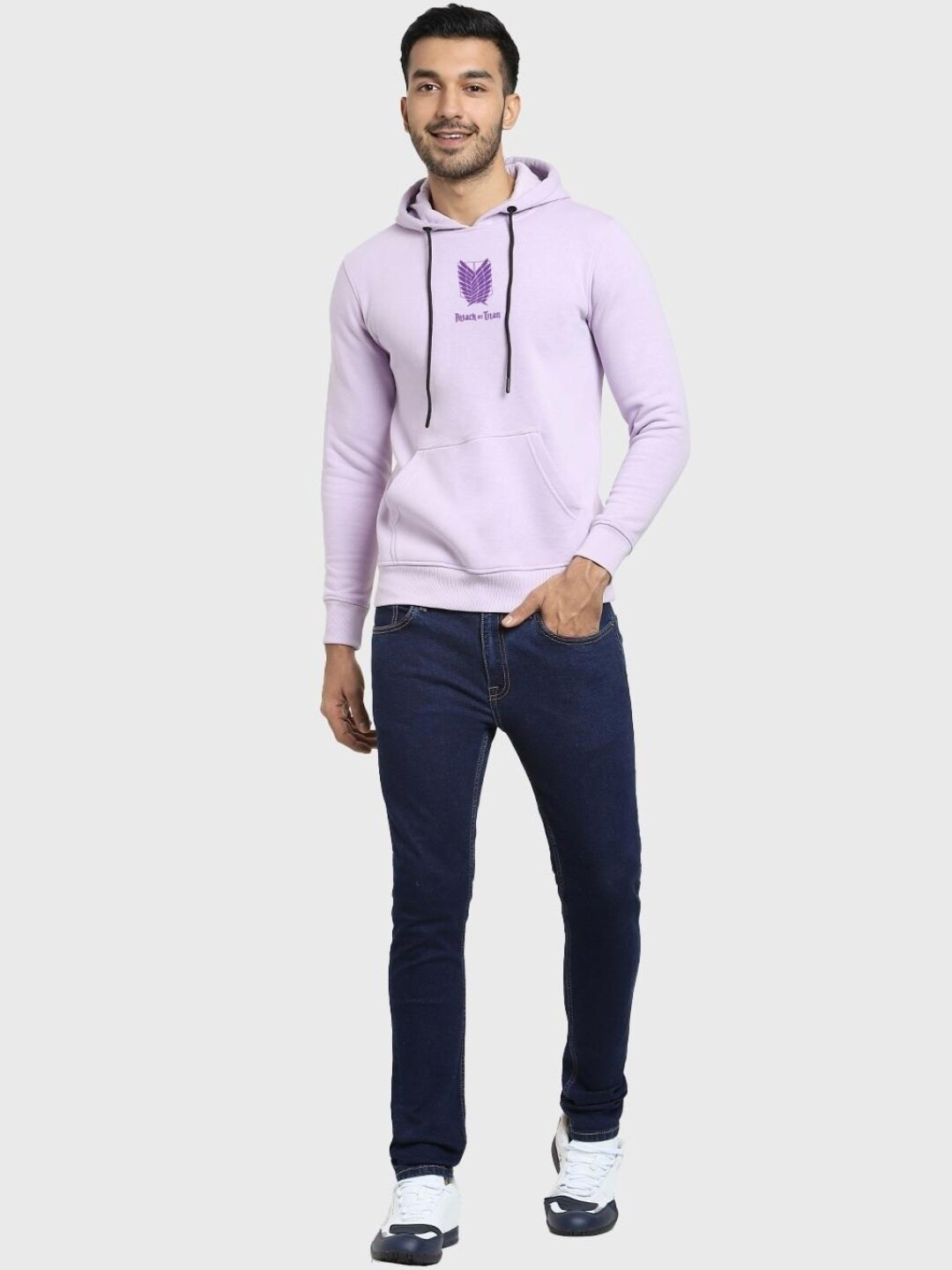 

Bewakoof Men Purple Printed Hooded Fleece Sweatshirt