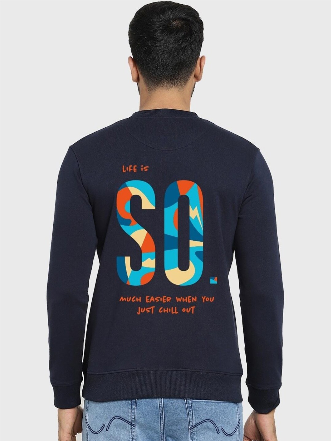

Bewakoof Men Navy Blue Printed Fleece Sweatshirt