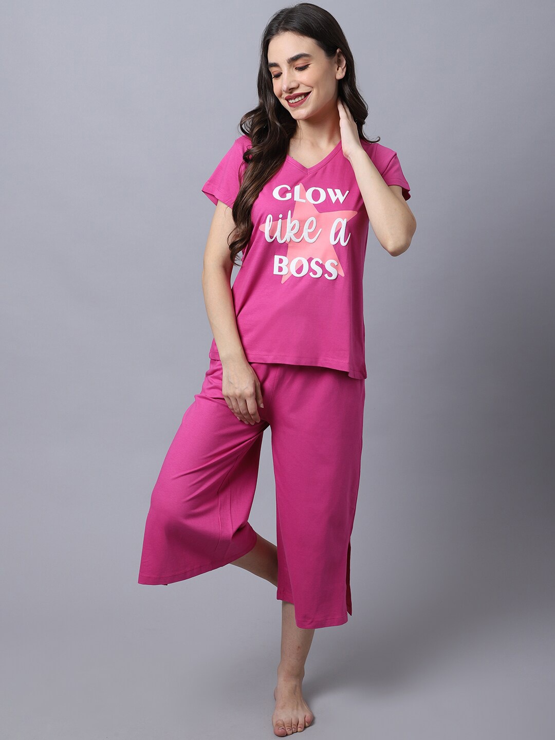 

Slumber Jill Women Rose & White Printed Night Suit