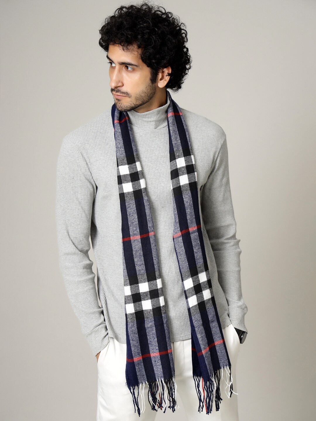 

HANDICRAFT PALACE Men Blue & Black Checked Wool Mufflers