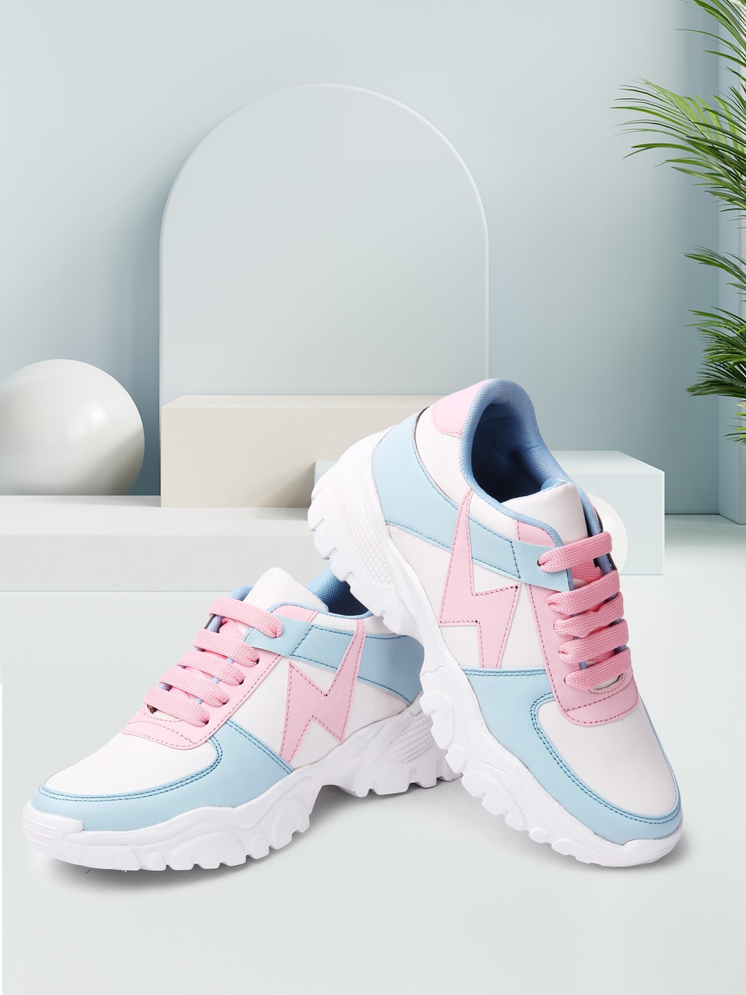 

Elibolz Women Pink & Blue Colourblocked Lace-Ups Sneakers