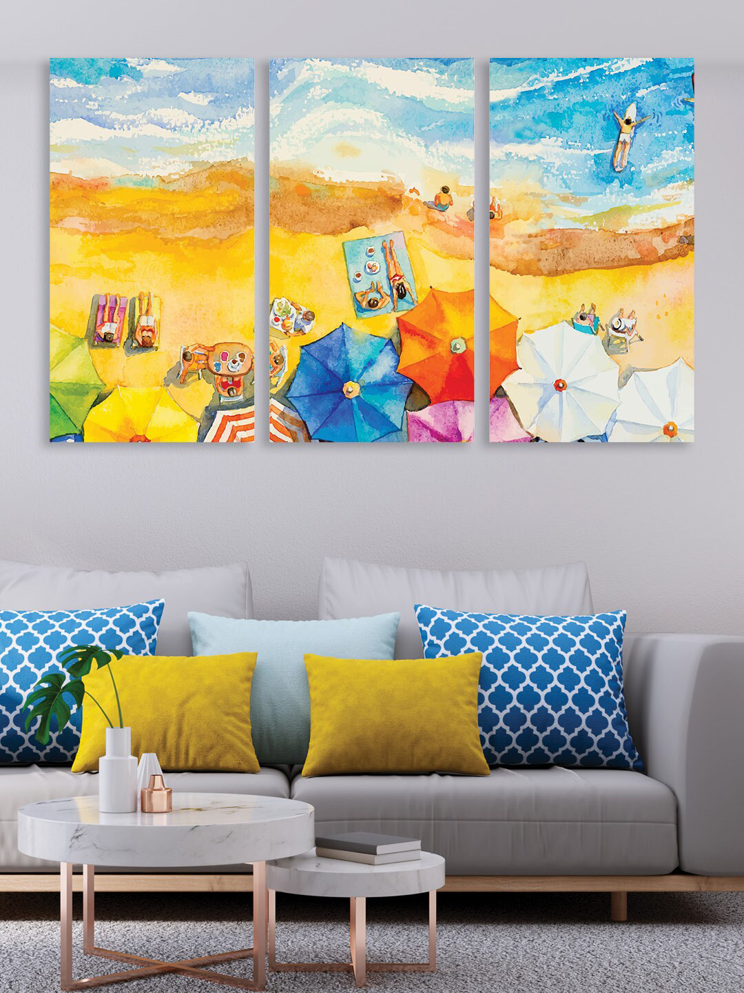 

RANDOM Set Of 3 White & Blue Scenery Wall Art