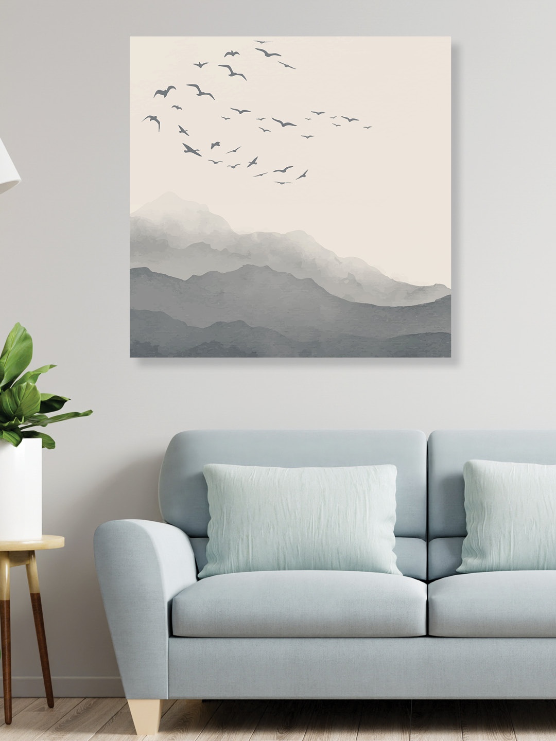 

RANDOM Cream-Coloured & Grey Flying Birds Canvas Painting Wall Art