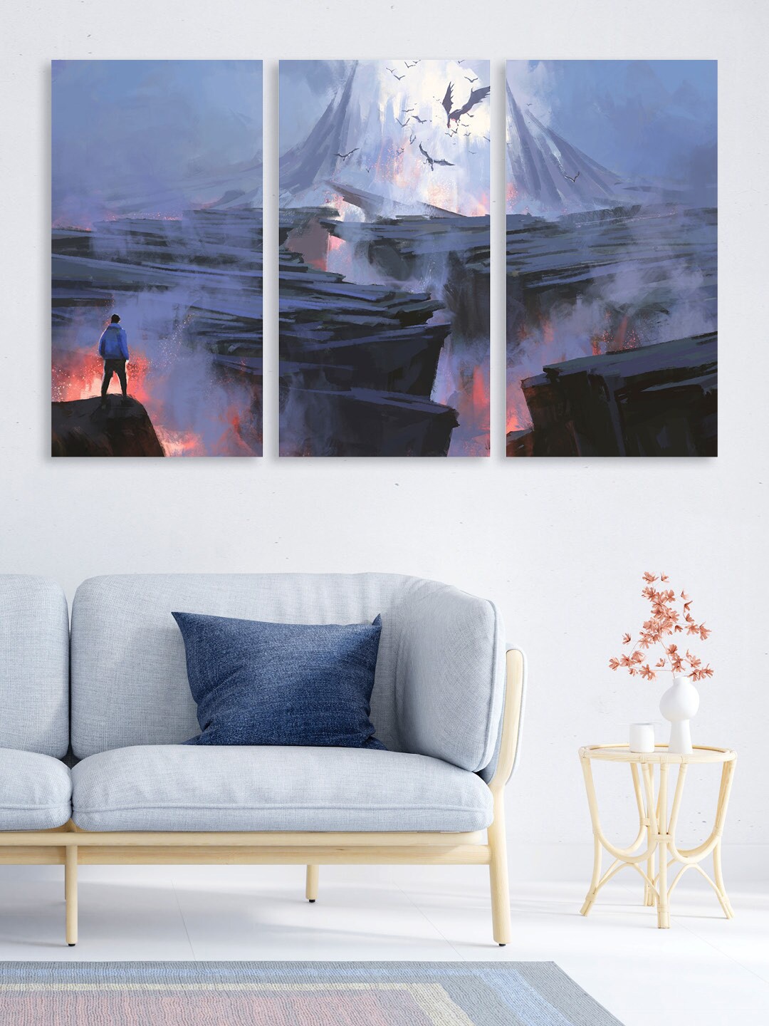 

RANDOM Set Of 3 Blue& White Abstract Printed Wall Painting