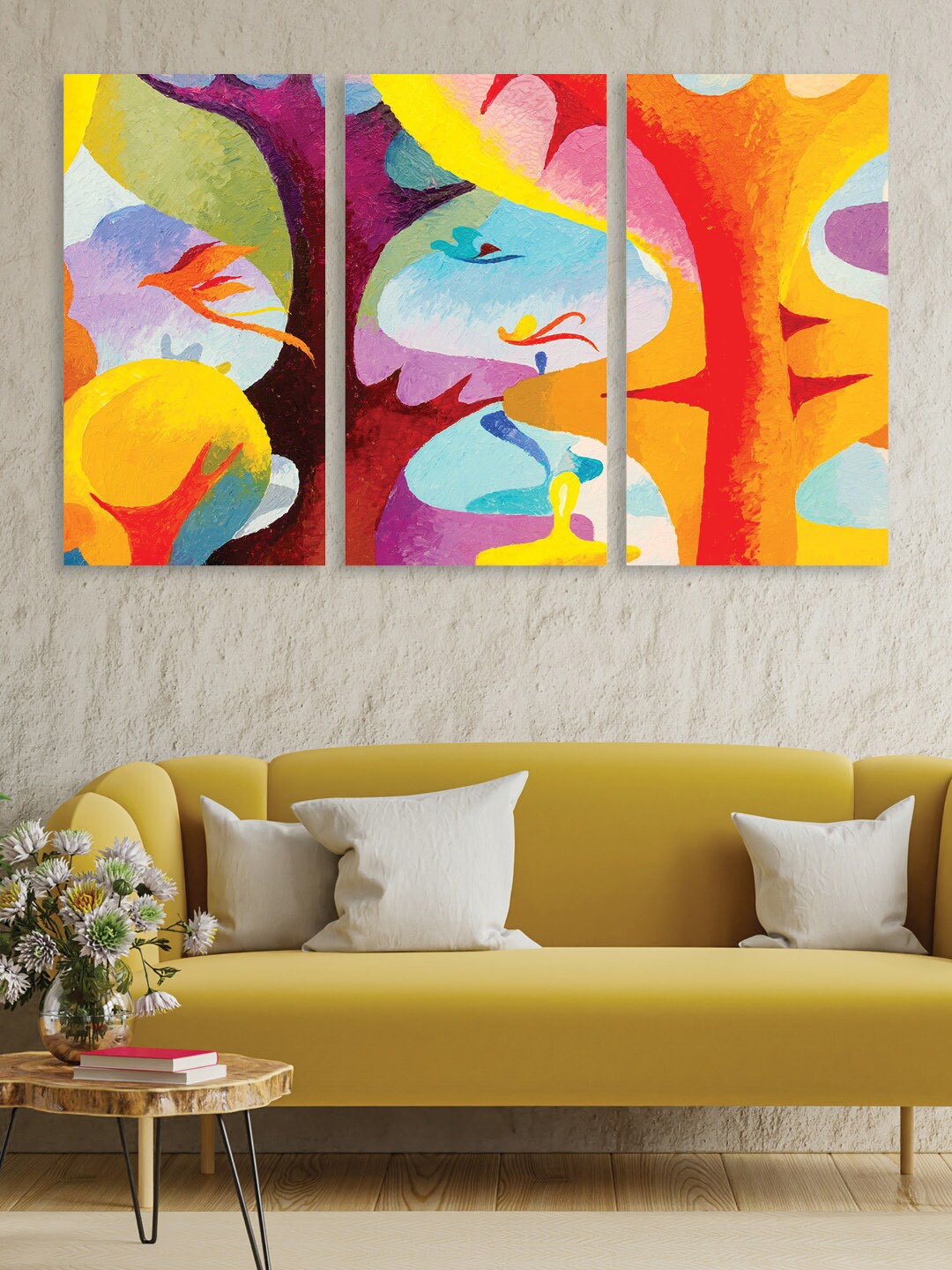 

RANDOM Set Of 3 Yellow & Purple Abstract Wall Art