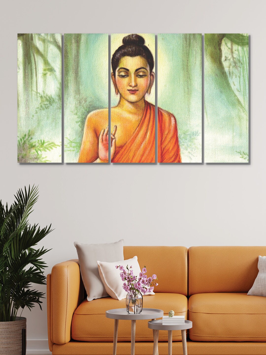 

RANDOM Set of 5 Green & Orange Lord Buddha MDF Vinyle Painting Framed Wall Art