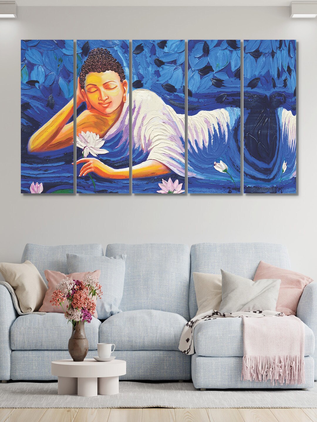 

RANDOM Set Of 5 Blue White Reclining Lord Buddha MDF Vinyle Painting
