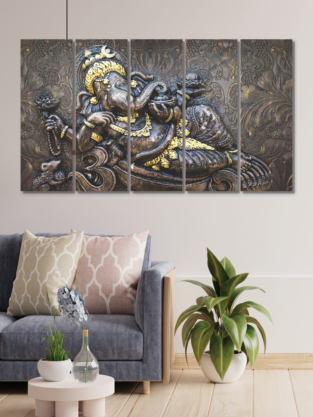 

RANDOM Set of 5 Grey Gold Religious Vinyle Wall Art Painting