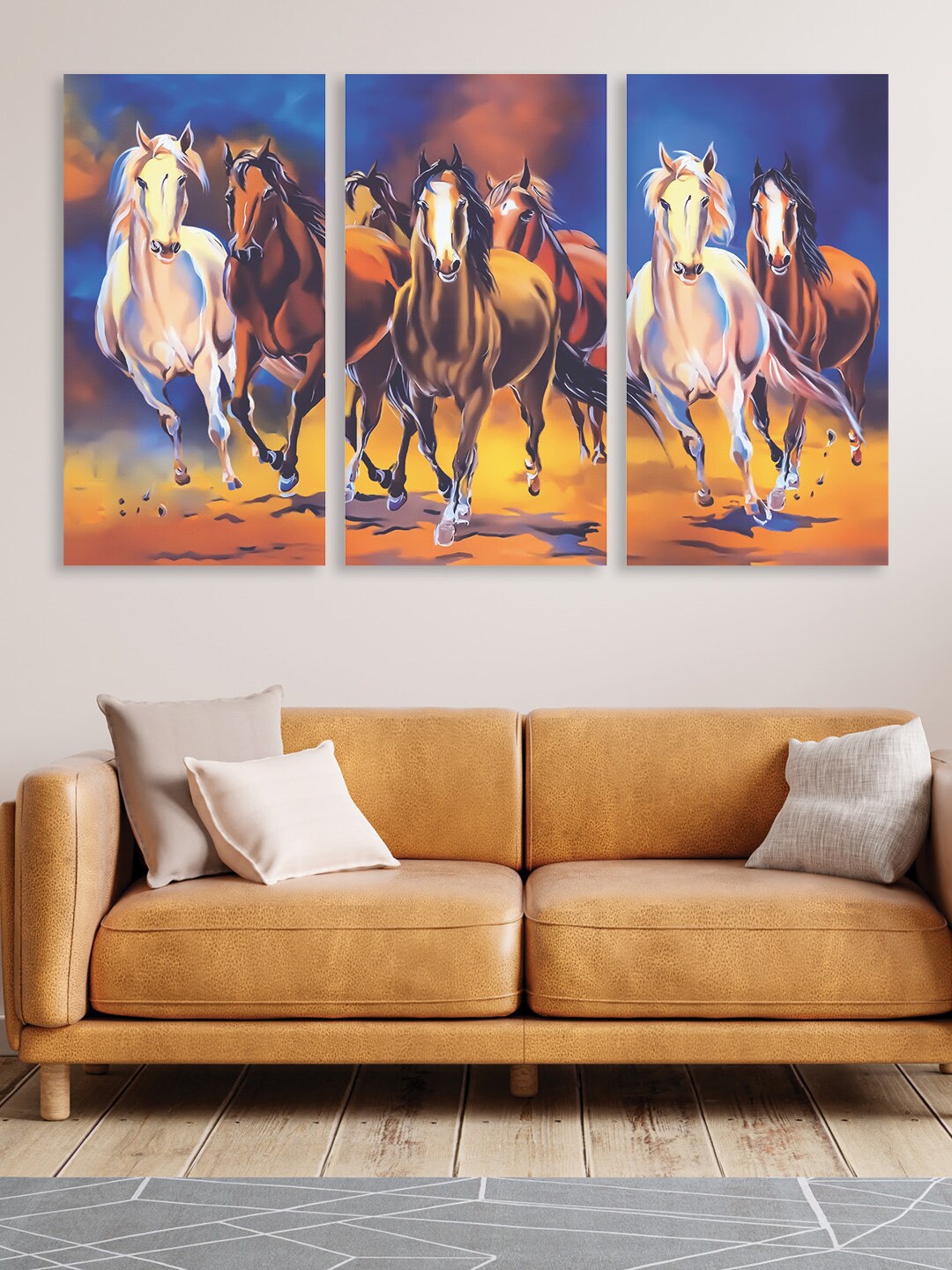 

RANDOM Random Set Of 3 Blue & Orange horses Painted Wall Art