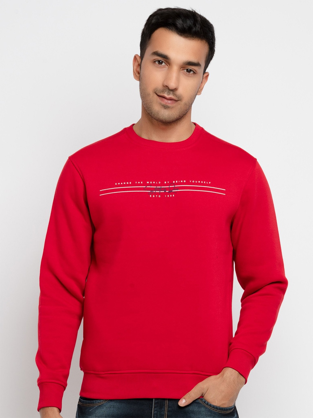 

Status Quo Men Red Solid Cotton Sweatshirt