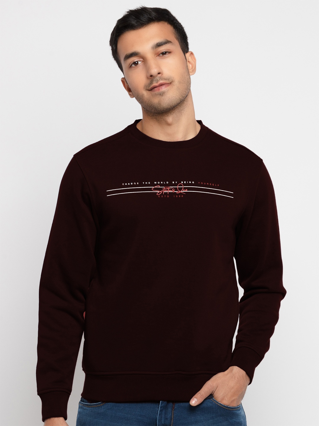 

Status Quo Men Red Solid Cotton Sweatshirt