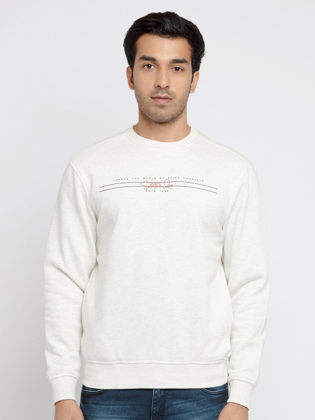 

Status Quo Men Off White Solid Sweatshirt