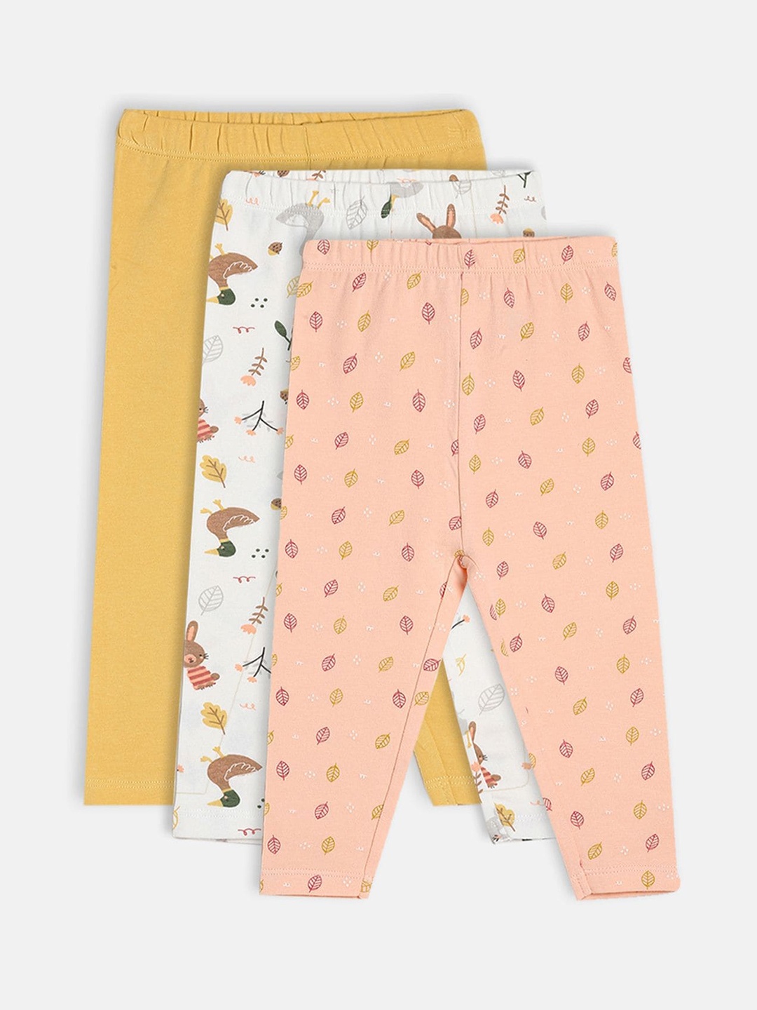 

MINI KLUB Infant Girls Pack Of 3 Self-Design Cotton Ankle-Length Leggings, Pink