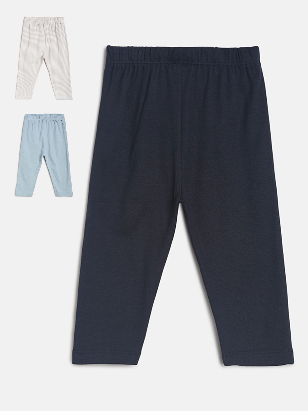 

MINI KLUB Infants Pack of 3 Striped Pure Cotton Track Pants, Blue