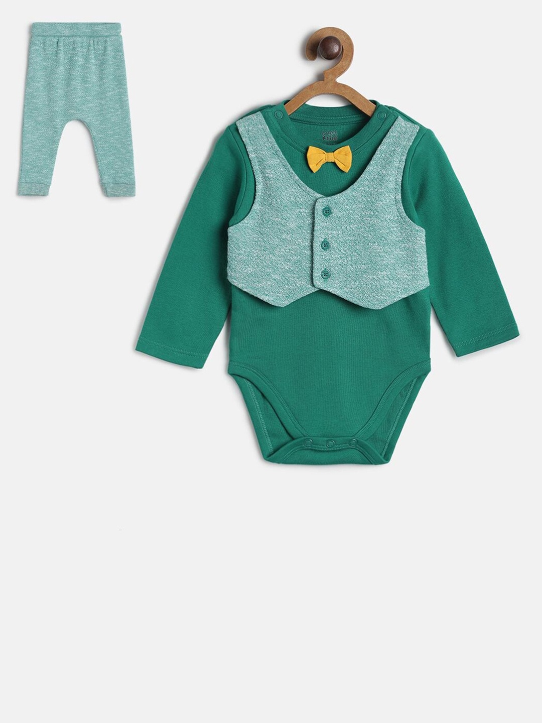 

MINI KLUB Boys Green & Yellow Pure Cotton Tunic with Pyjamas