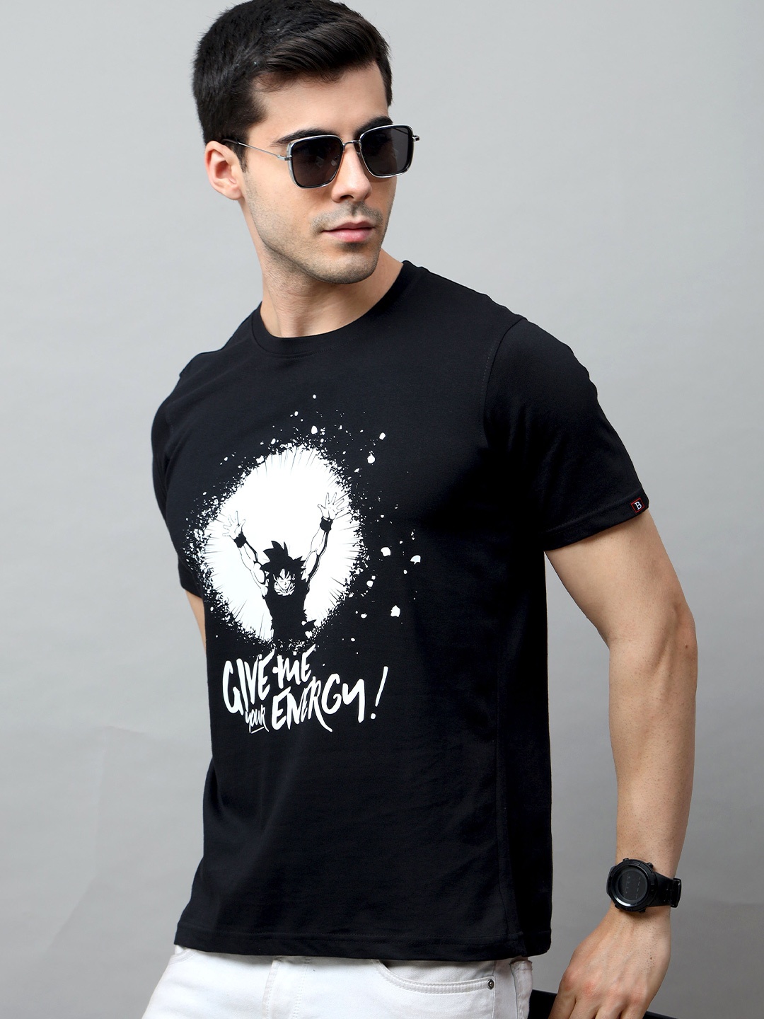 

Bushirt Men Black Printed Cotton T-shirt