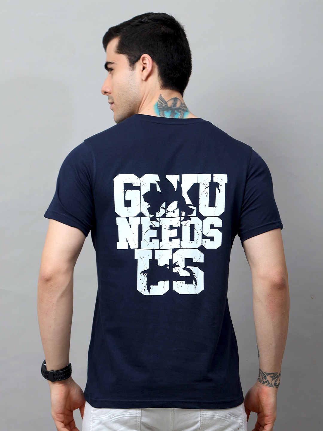 

Bushirt Men Navy Blue Typography Cotton T-shirt