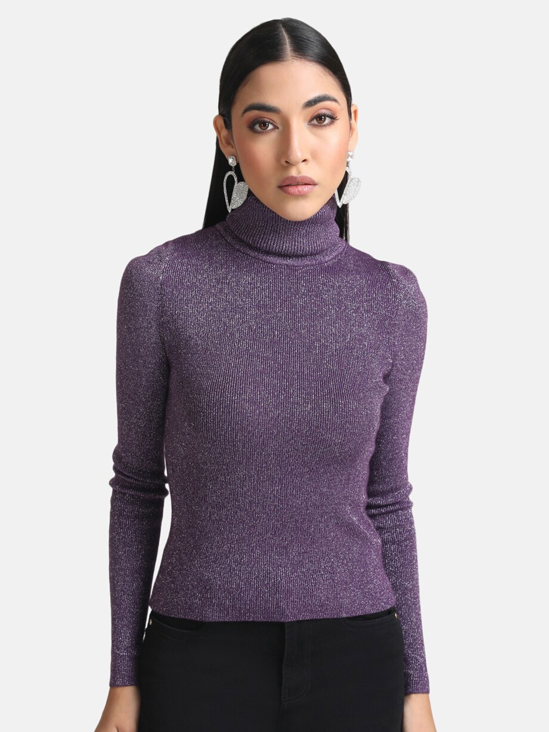 

Kazo Women Purple Ribbed Pullover