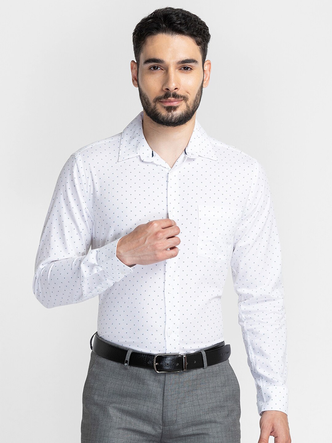 

Oxemberg Men White Classic Slim Fit Printed Formal Cotton Shirt