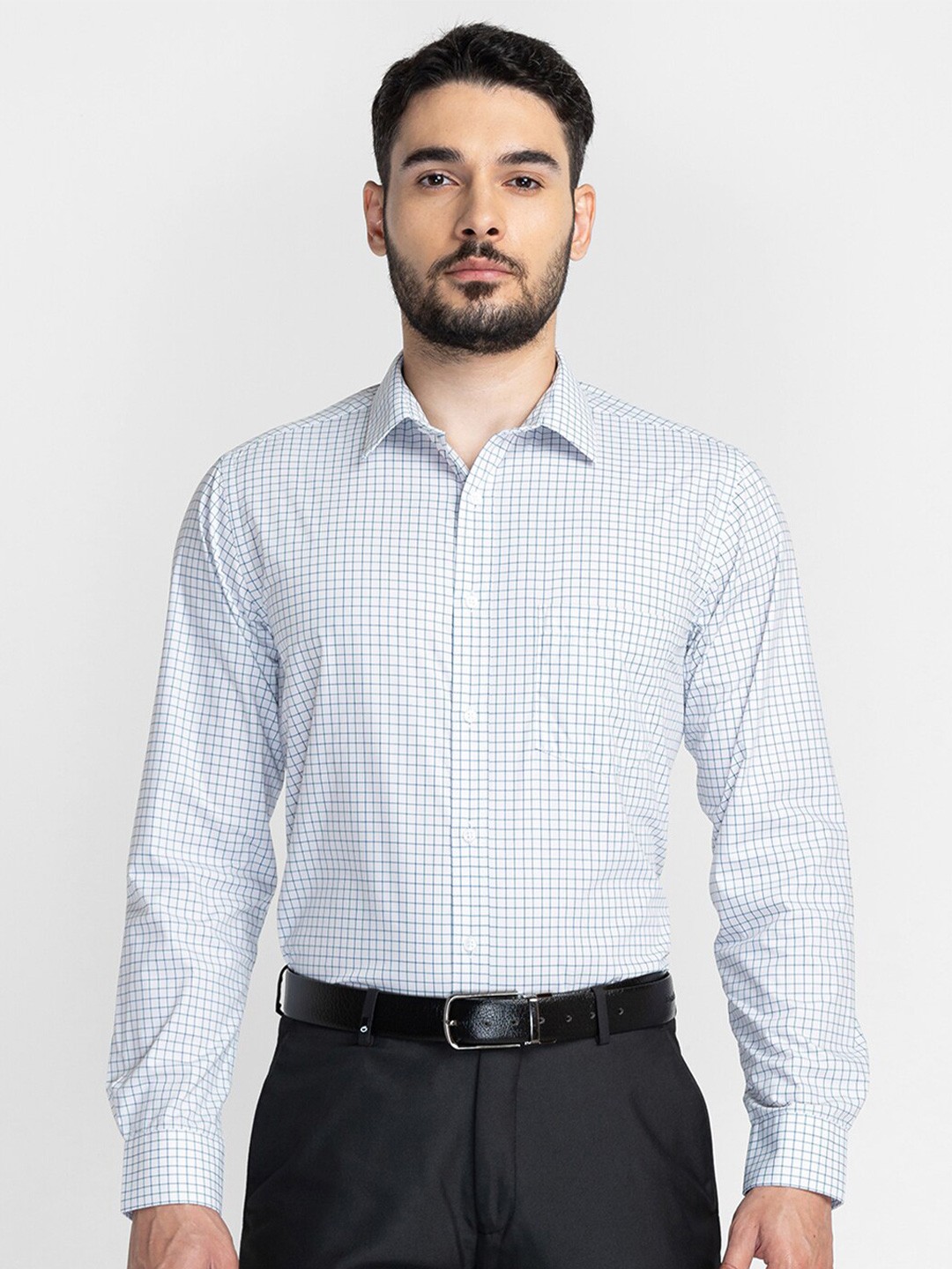 

Oxemberg Men Green Classic Slim Fit Checked Formal Shirt