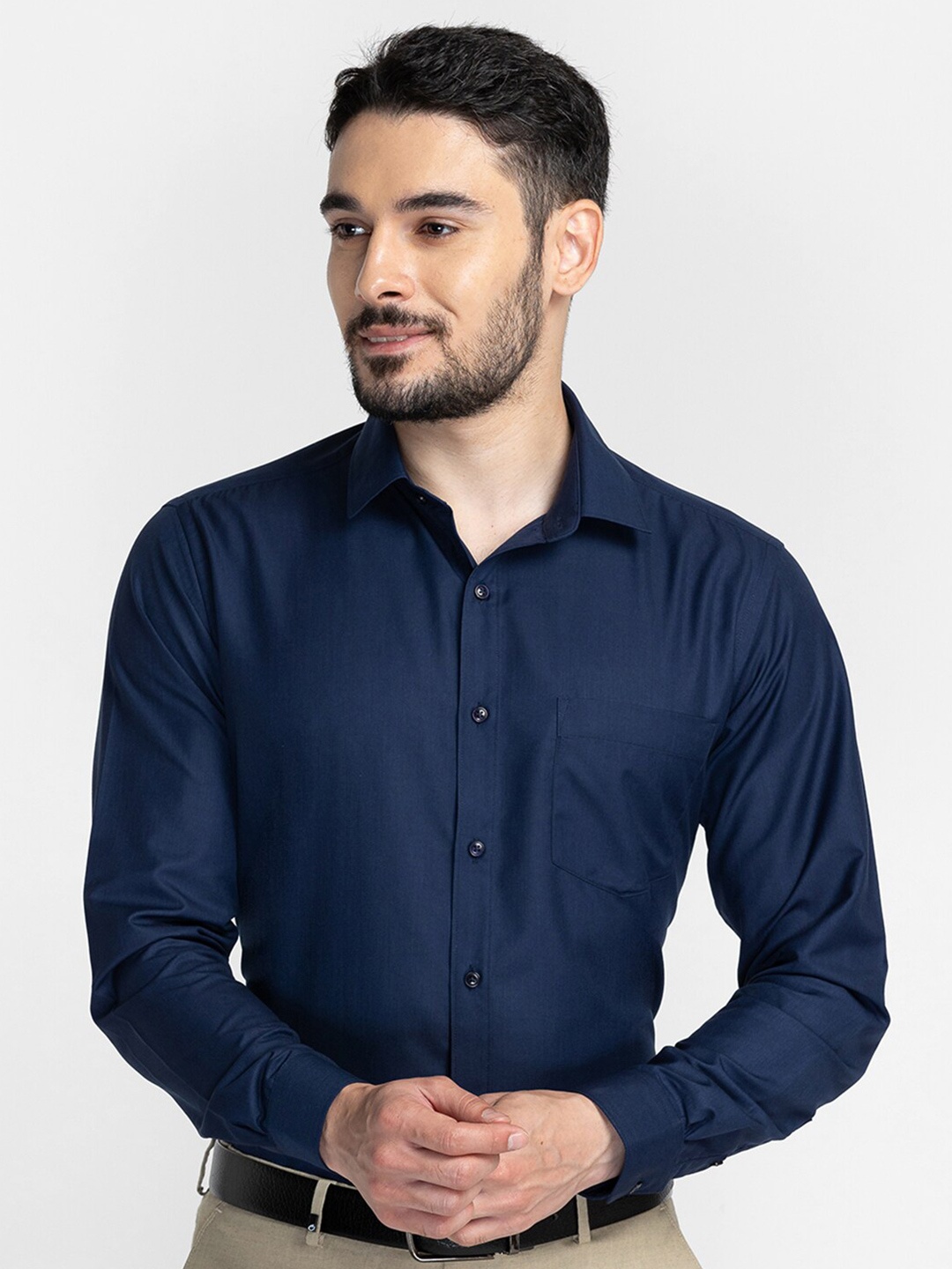

Oxemberg Men Navy Blue Classic Slim Fit Formal Shirt