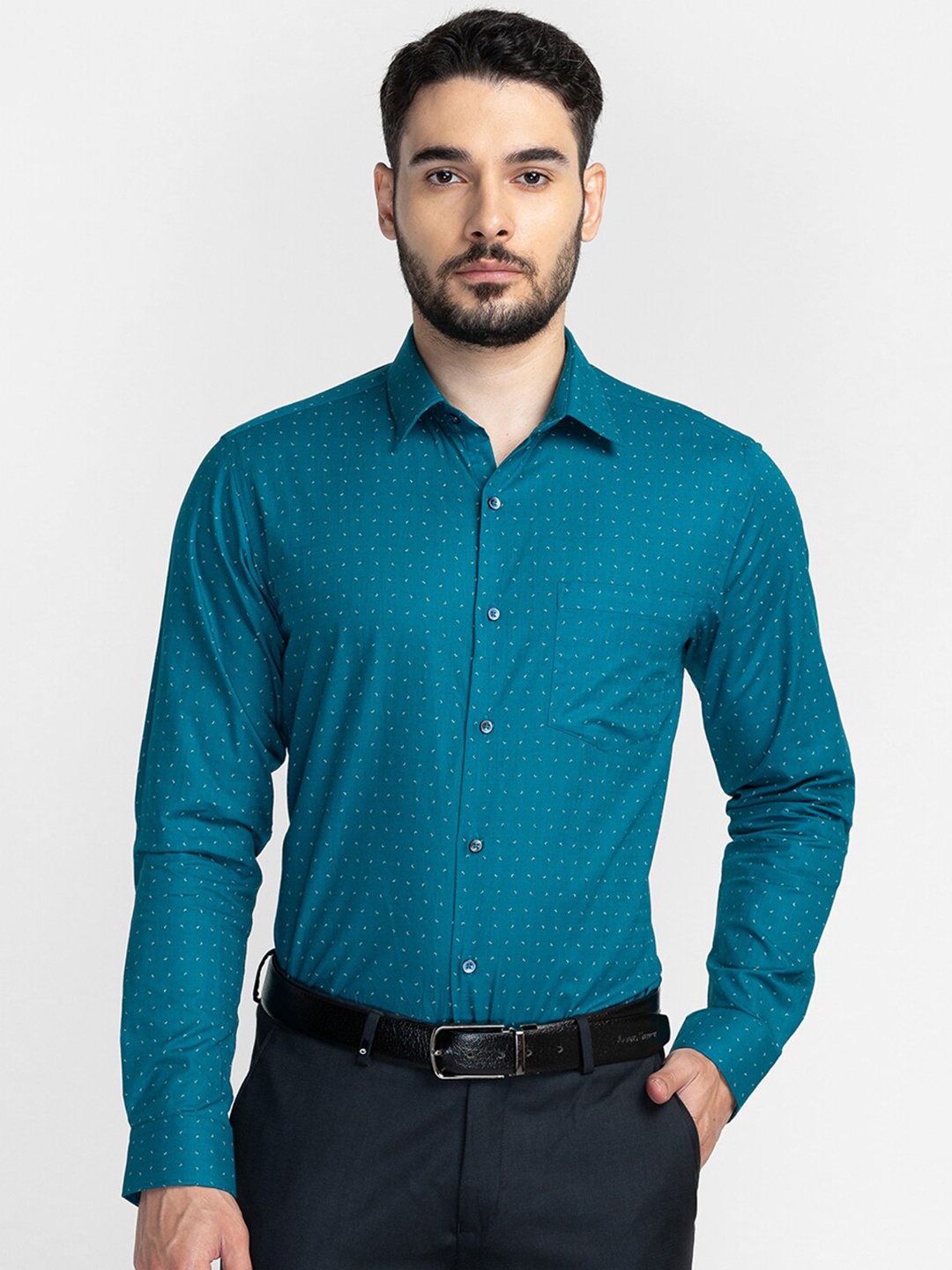 

Oxemberg Men Teal Classic Slim Fit Printed Formal Shirt