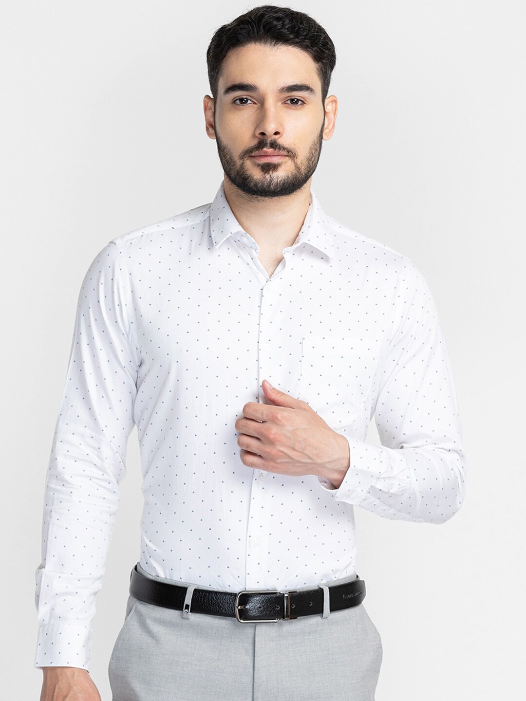 

Oxemberg Men White Classic Slim Fit Printed Formal Shirt