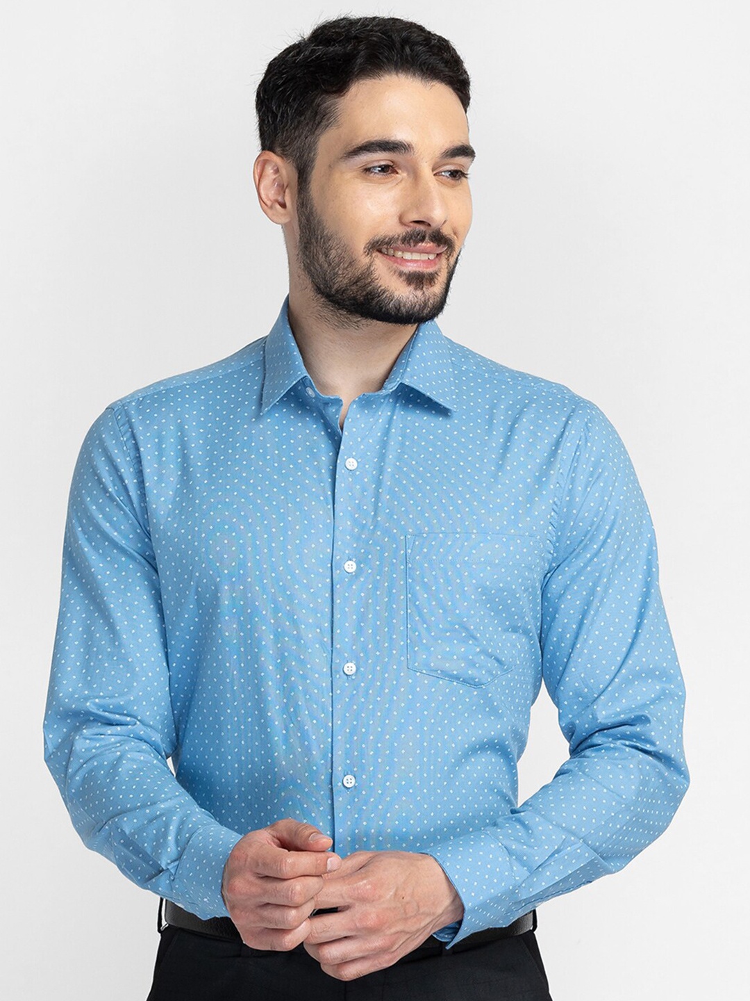 

Oxemberg Men Blue Classic Slim Fit Printed Formal Shirt