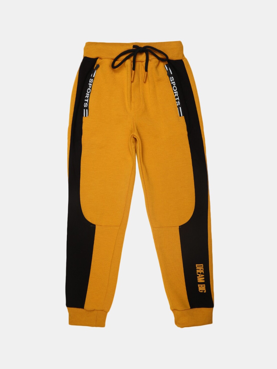 

V-Mart Boys Mustard Yellow & Black Typography Printed Joggers