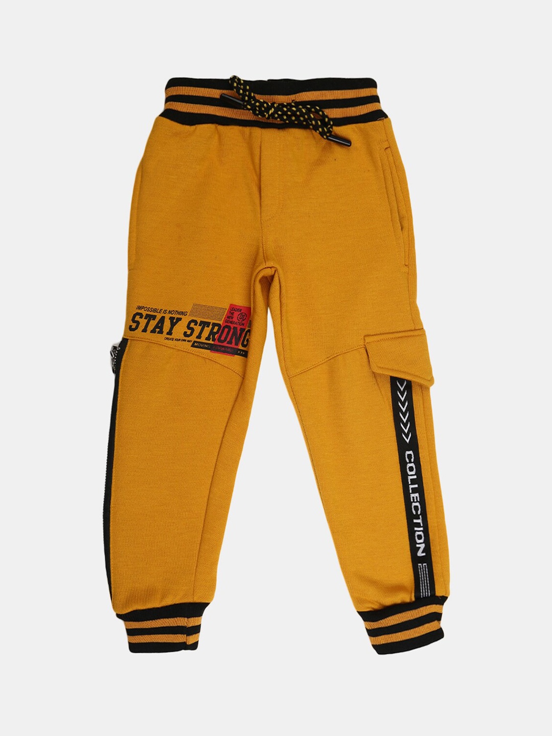 

V-Mart Boys Mustard Yellow & Black Typography Printed Joggers