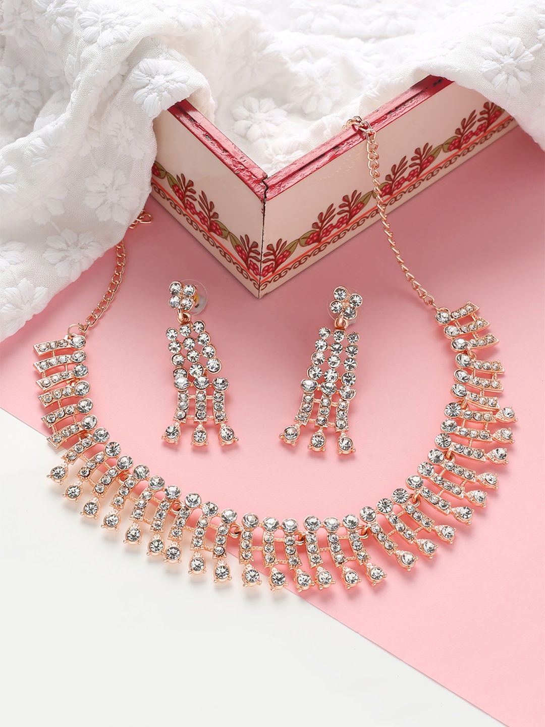 

MAD CLUB Rose Gold-Toned & White Gold-Plated AD-Studded Jewellery Set