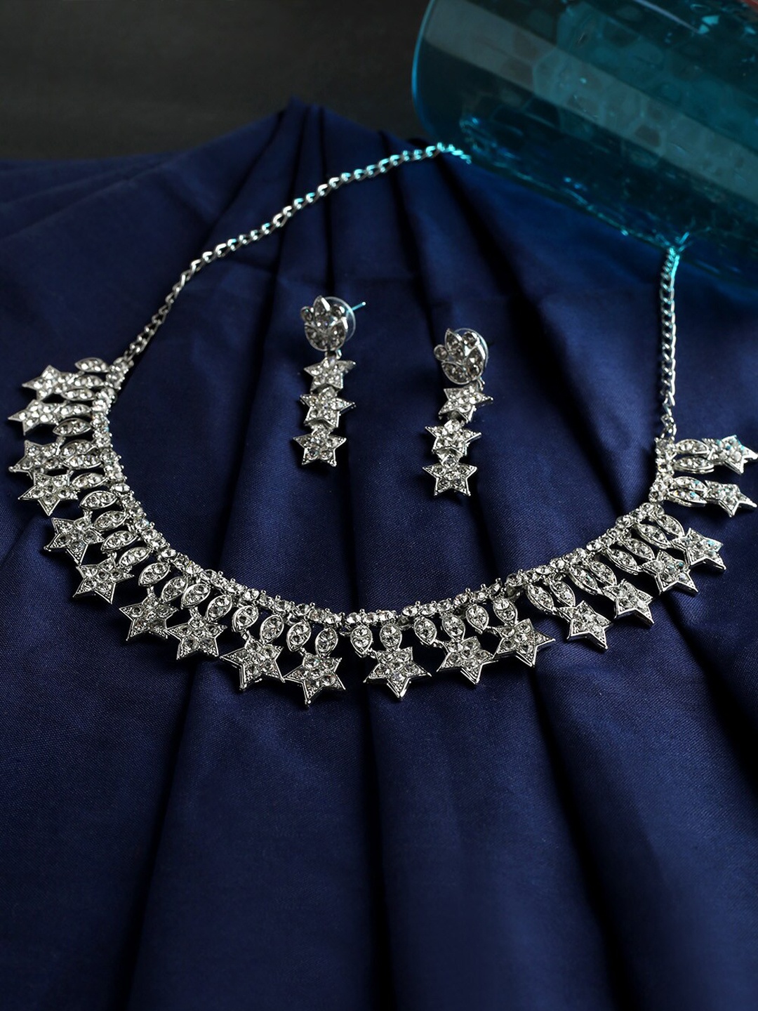

MAD CLUB Rhodium-Plated Silver-Toned Stone Studded Jewellery Set