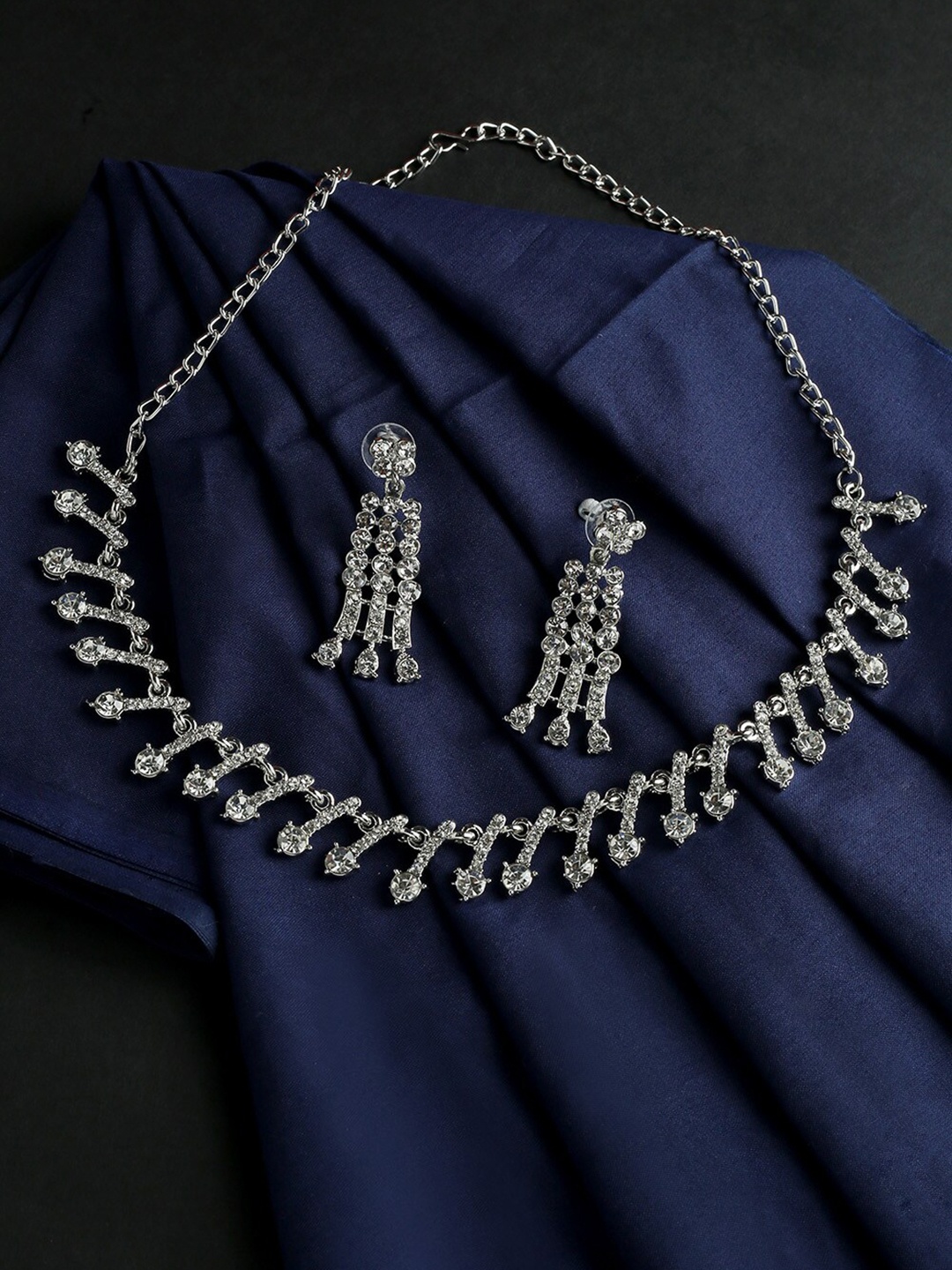 

MAD CLUB Silver-Toned Rhodium-Plated AD-Studded Jewellery Set