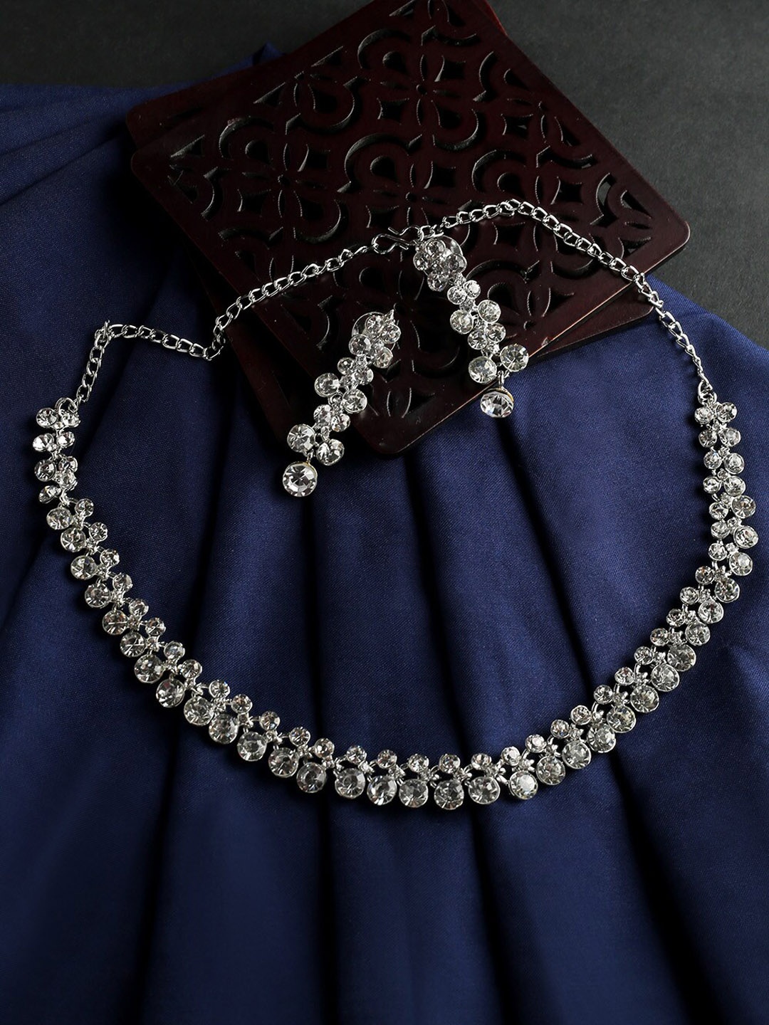 

MAD CLUB White Rhodium-Plated AD-Studded Jewellery Set