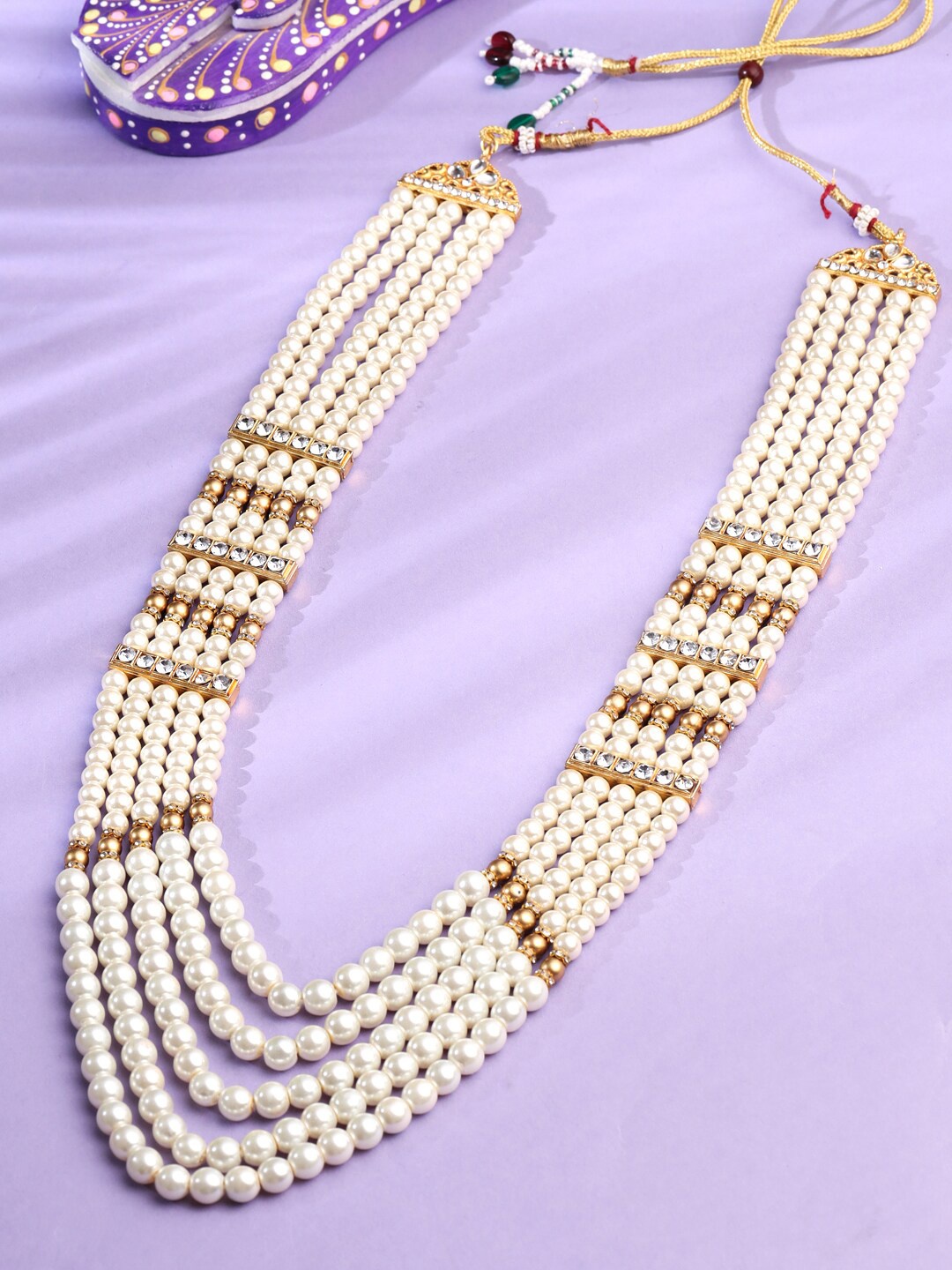 

Yellow Chimes Men White Beads Multilayered Dulha Mala Haar Groom Necklace