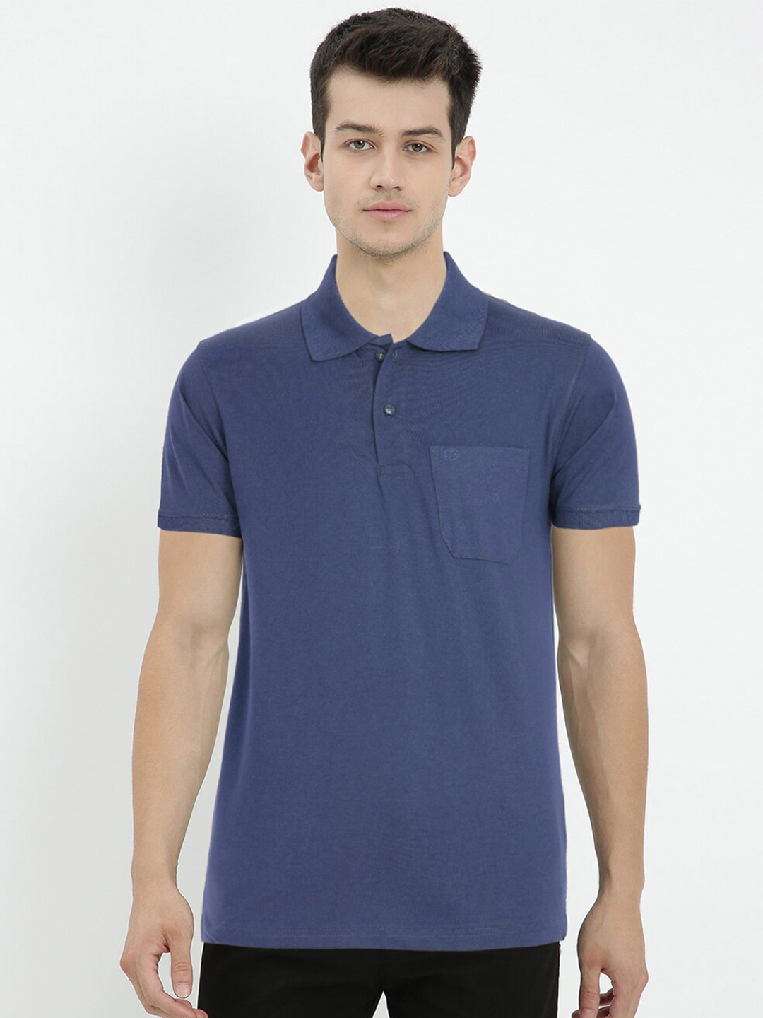 

V2 Value & Variety Men Blue Solid Polo Collar Cotton T-shirt