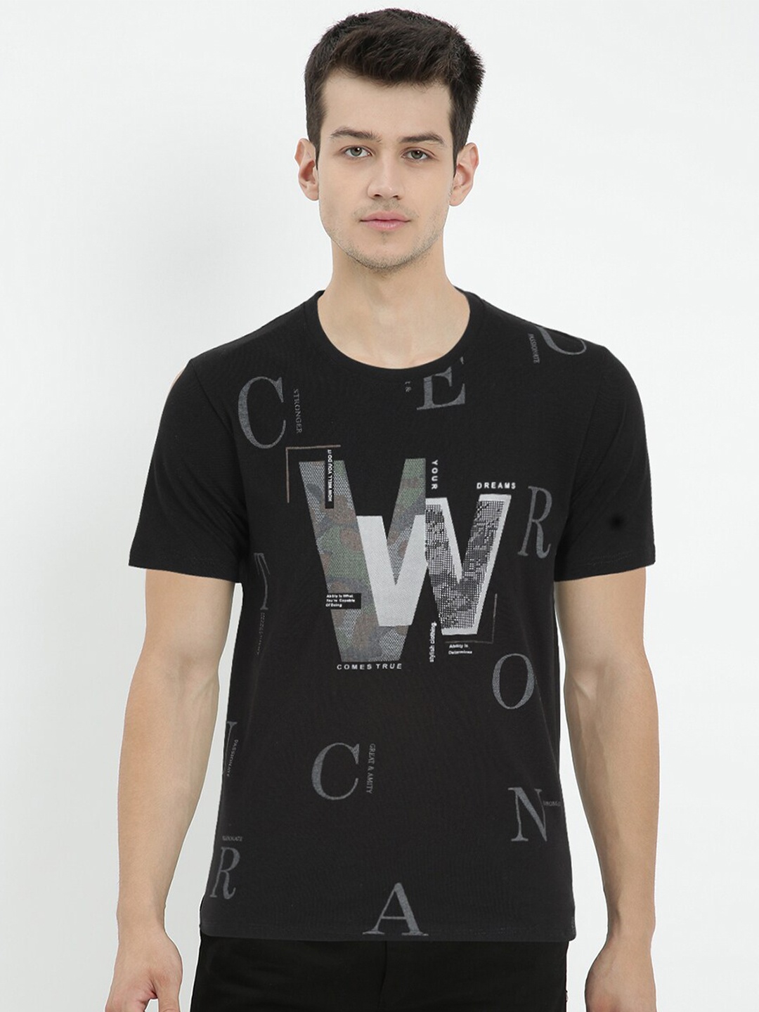 

V2 Value & Variety Men Black Typography Printed Cotton T-shirt