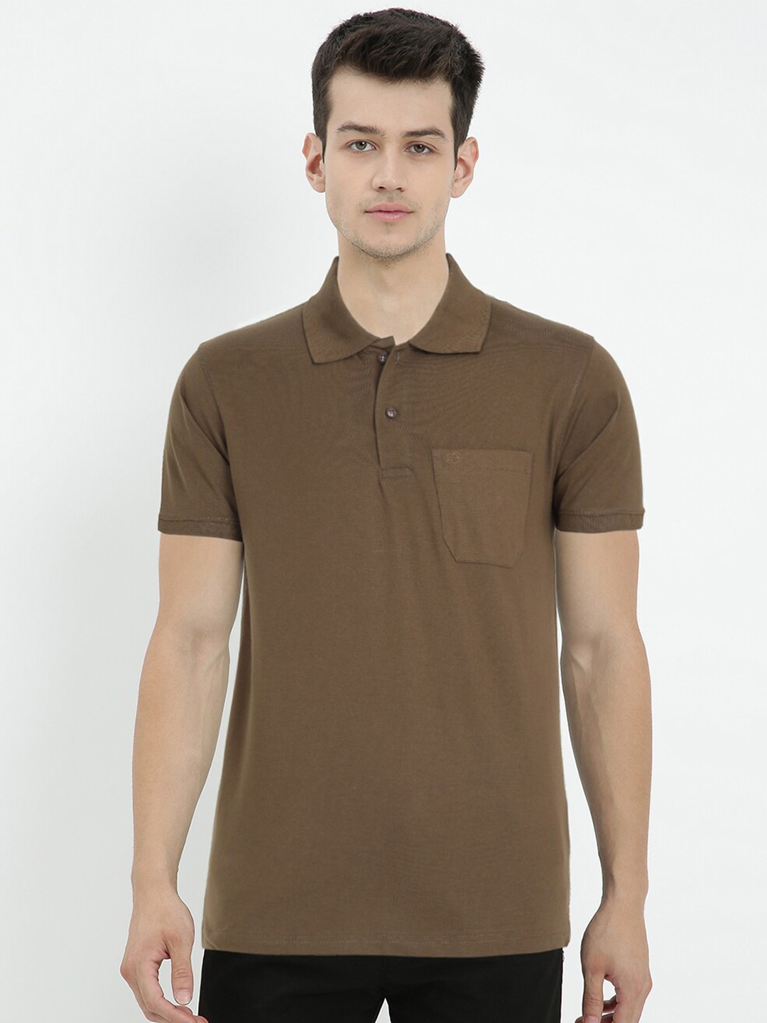 

V2 Value & Variety Men Brown Solid Polo Collar Cotton T-shirt
