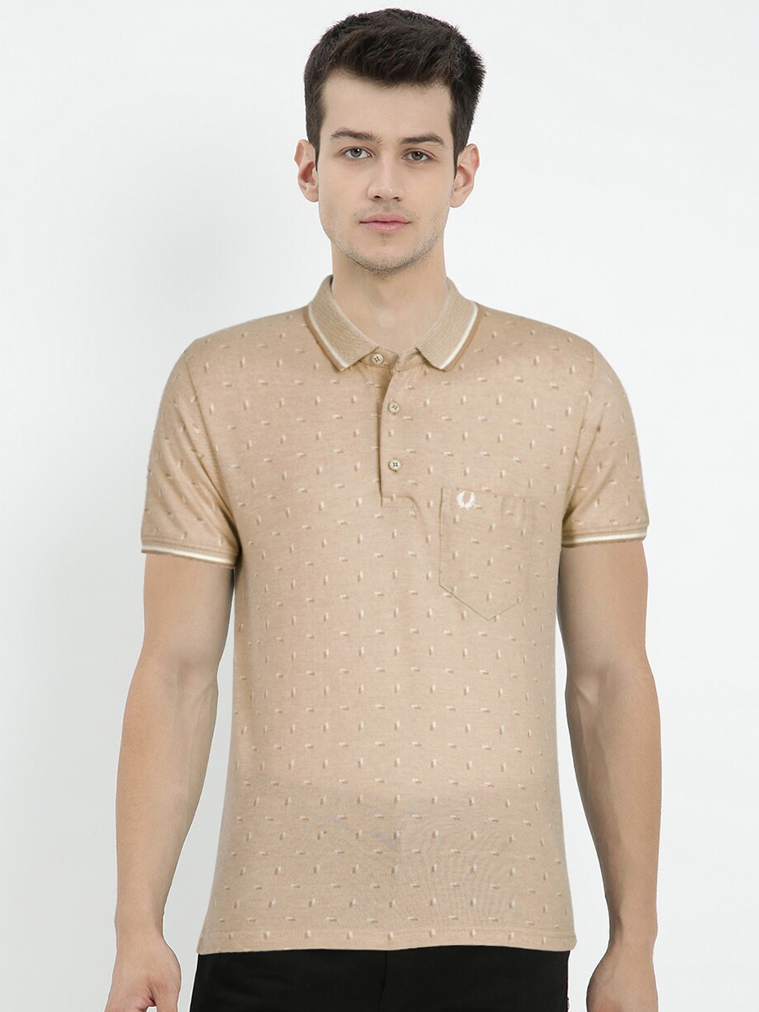 

V2 Value & Variety Men Beige Yellow Printed Polo Collar T-shirt