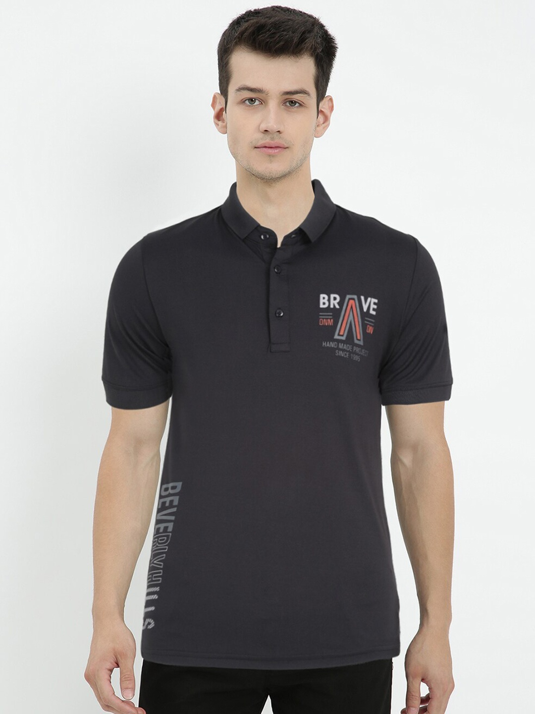 

V2 Value & Variety Men Black Typography Printed Polo Collar T-shirt