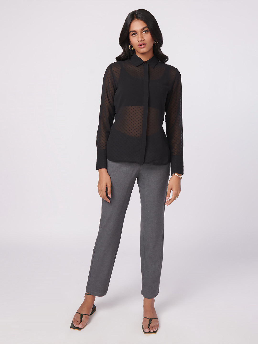 

NOT SO PINK Women Black Self Design Shirt