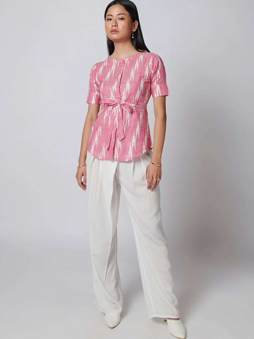 

NOT SO PINK Women Pink Striped Cotton Shirt