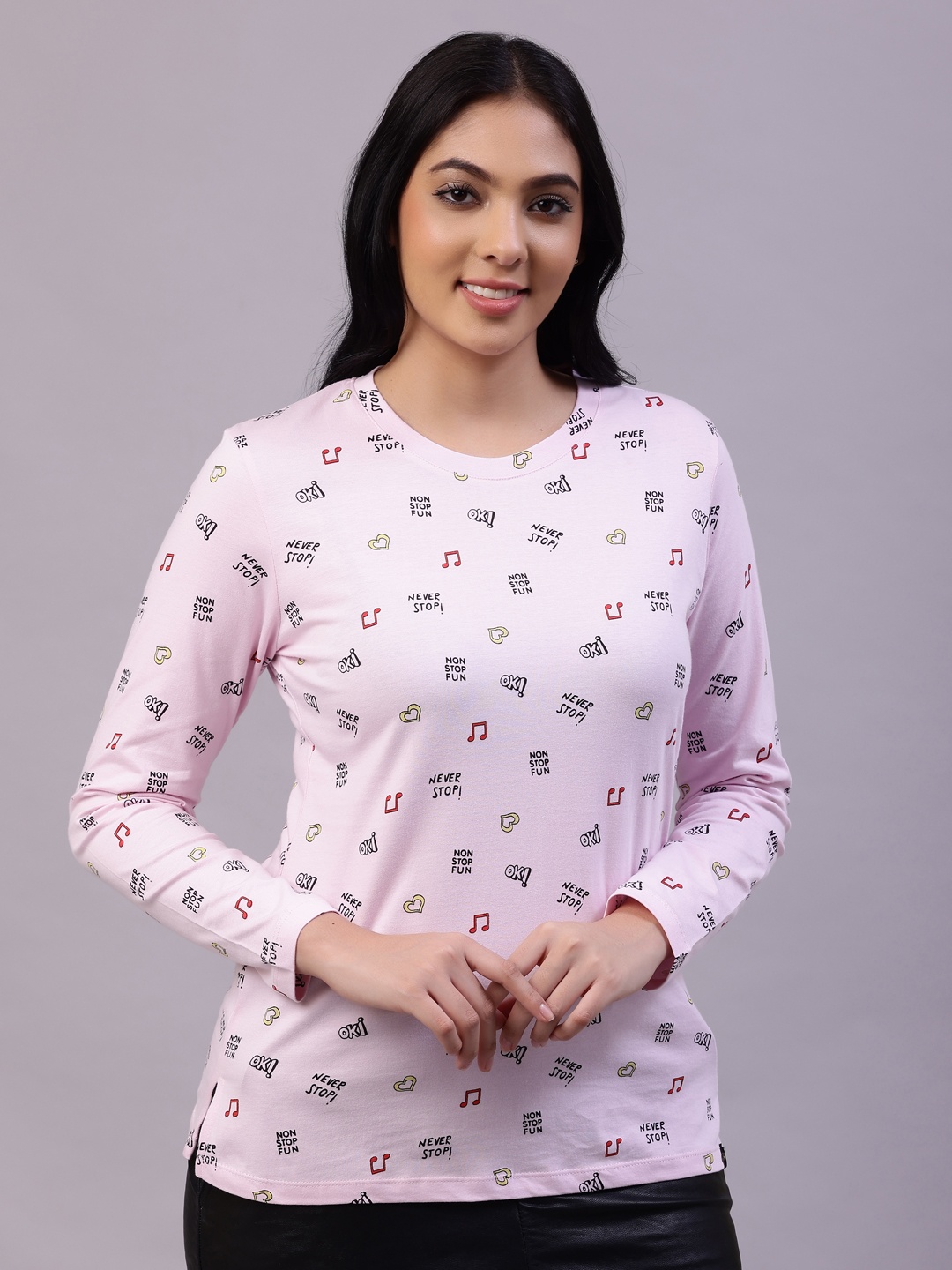 

TITTLI Women Pink Printed Cotton T-shirt