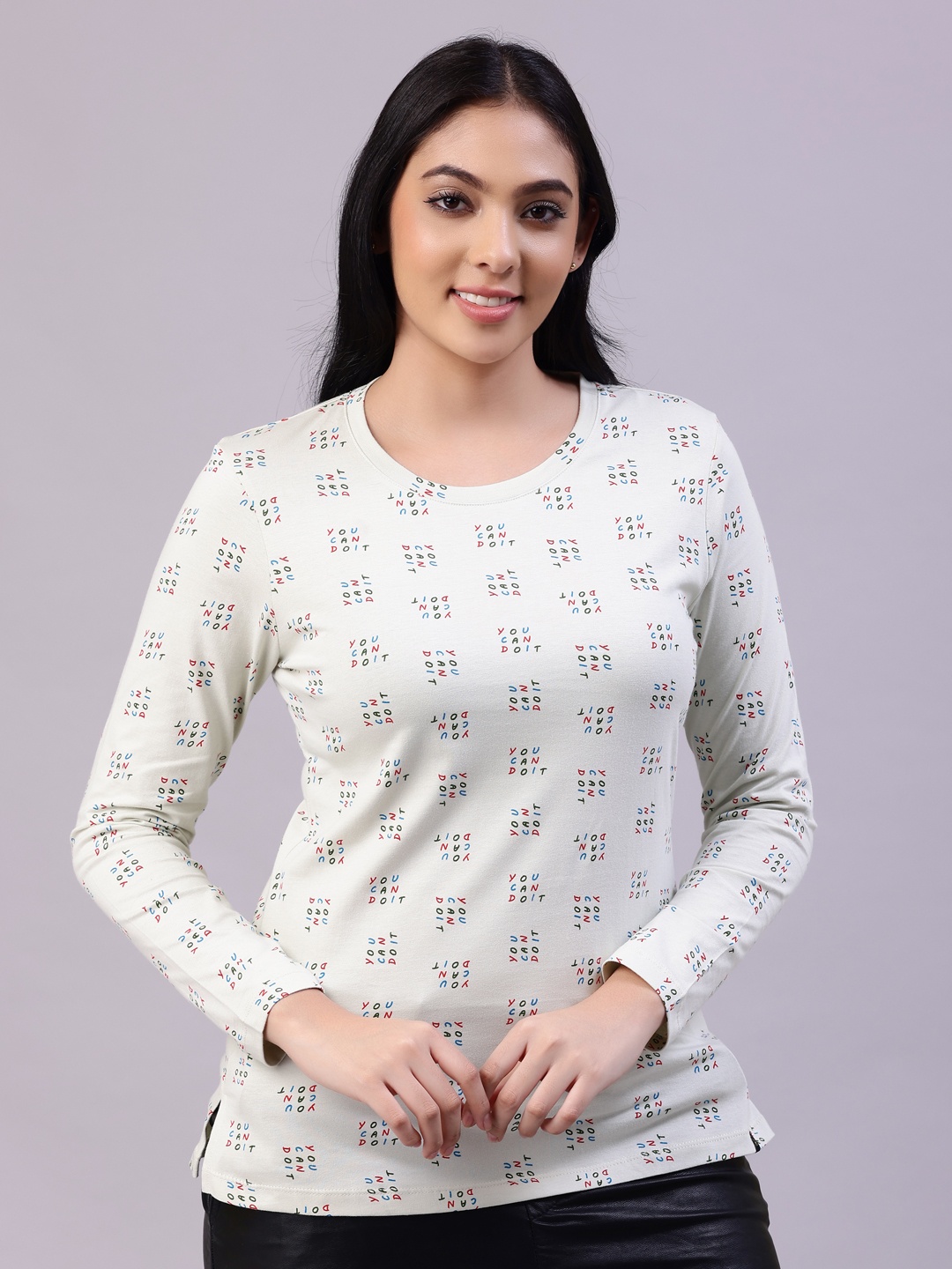 

TITTLI Women Off White Typography Printed Cotton T-shirt