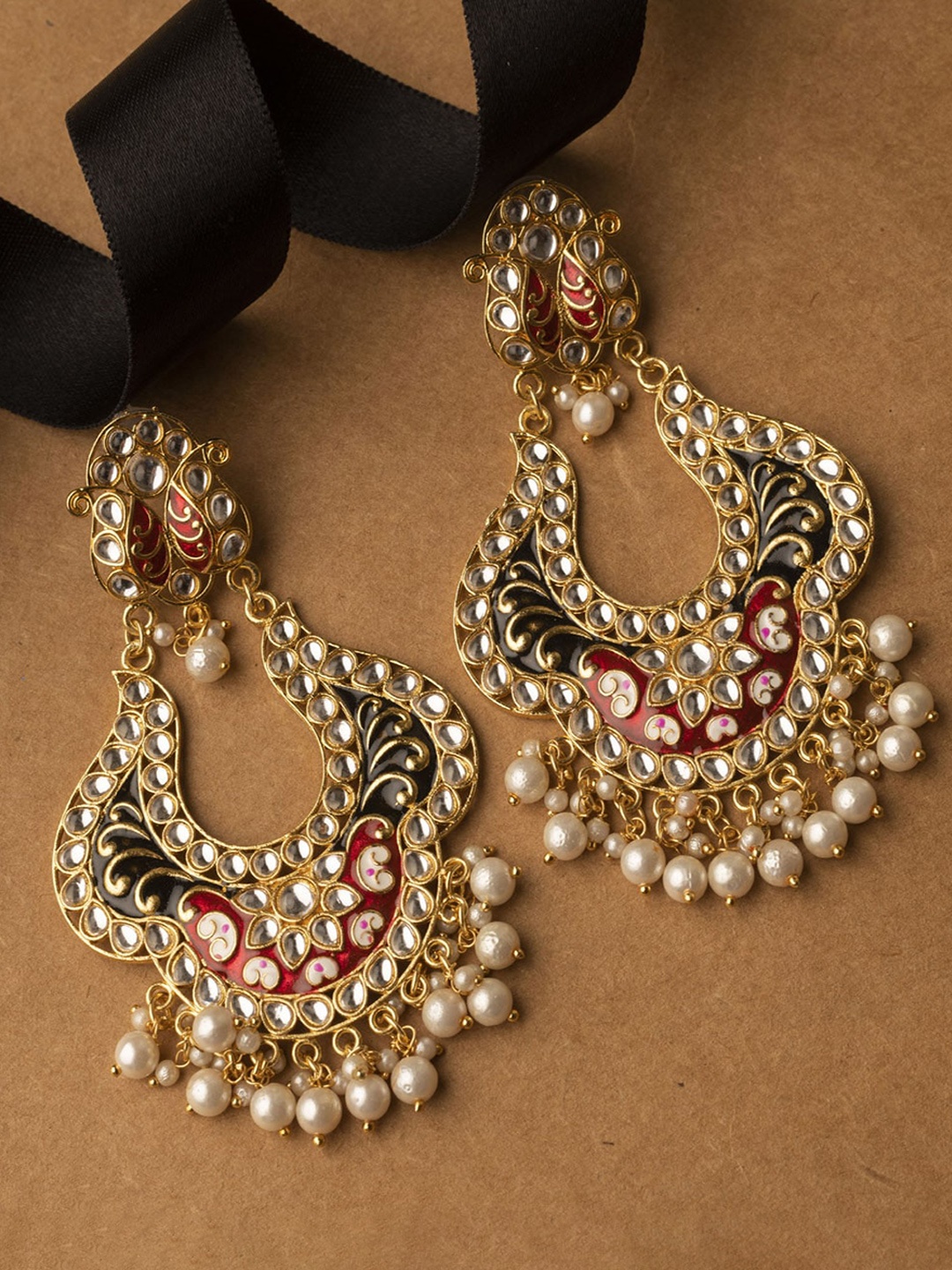 

Jewelz Gold-Toned & Red Contemporary Drop Earrings