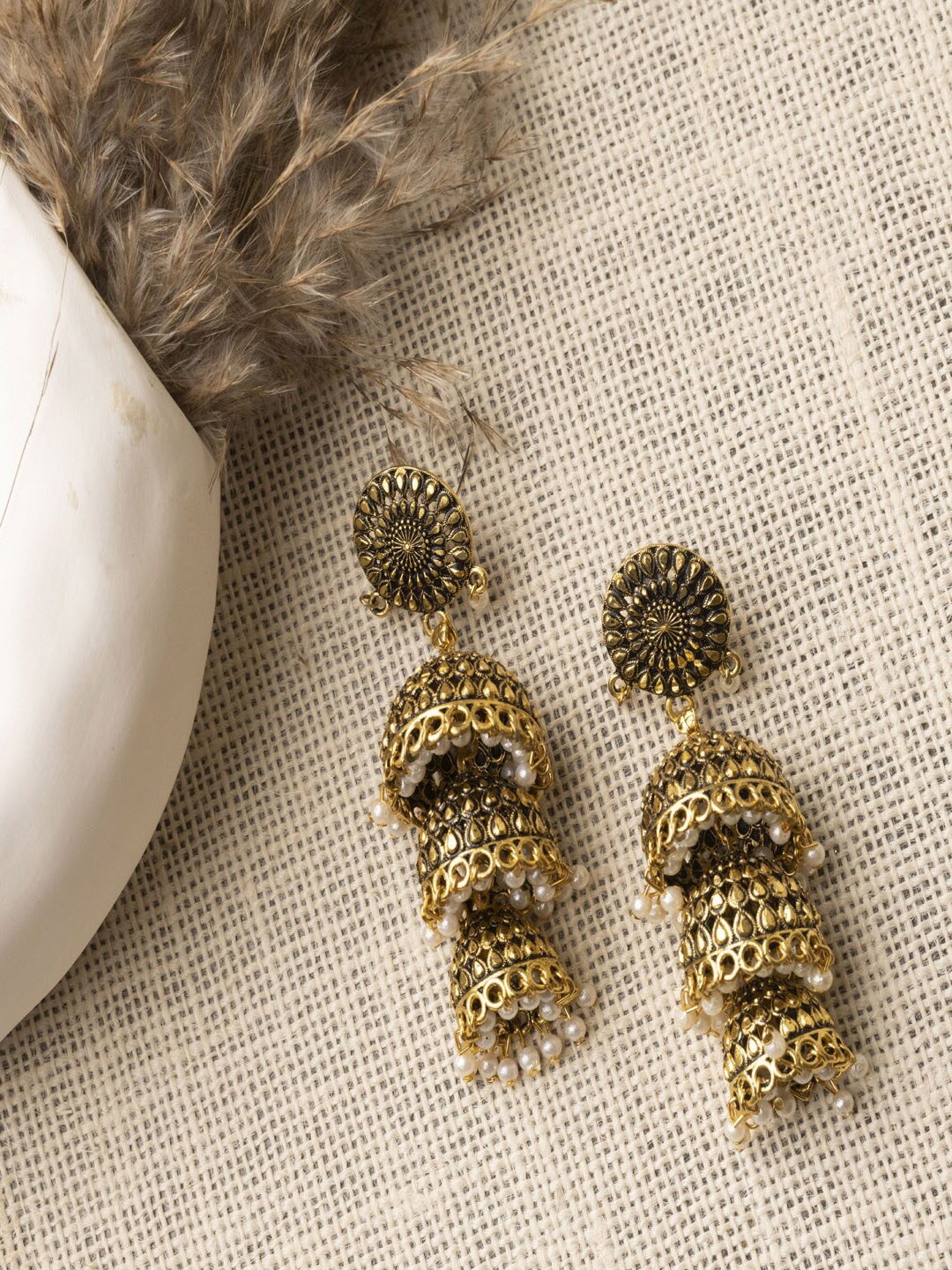 

Jewelz Gold-Toned Dome Shaped Jhumkas Earrings