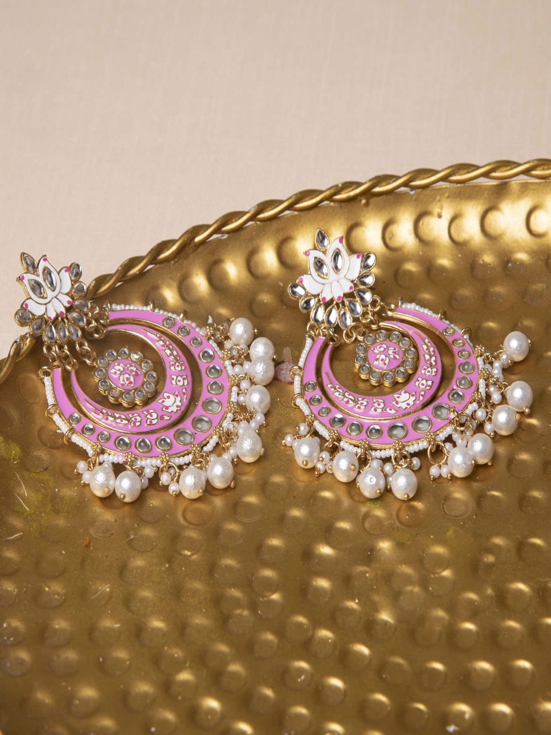 

Jewelz Pink Gold Plated Circular Chandbalis Earrings