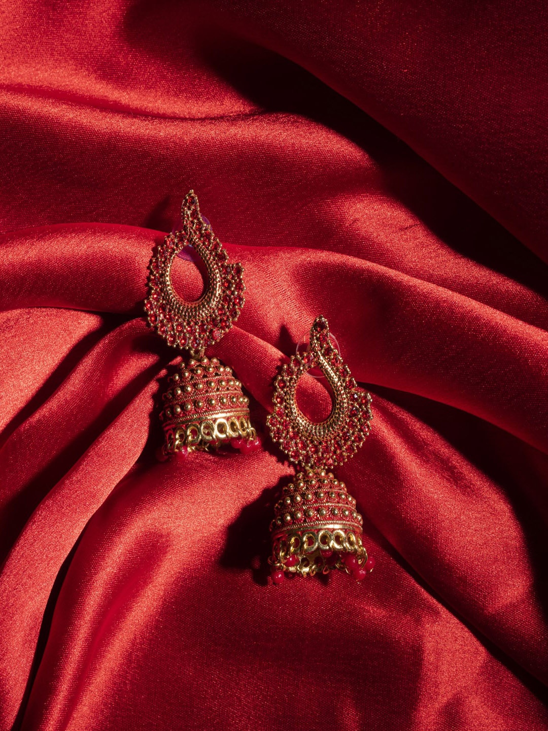 

Jewelz Red Dome Shaped Jhumkas Earrings