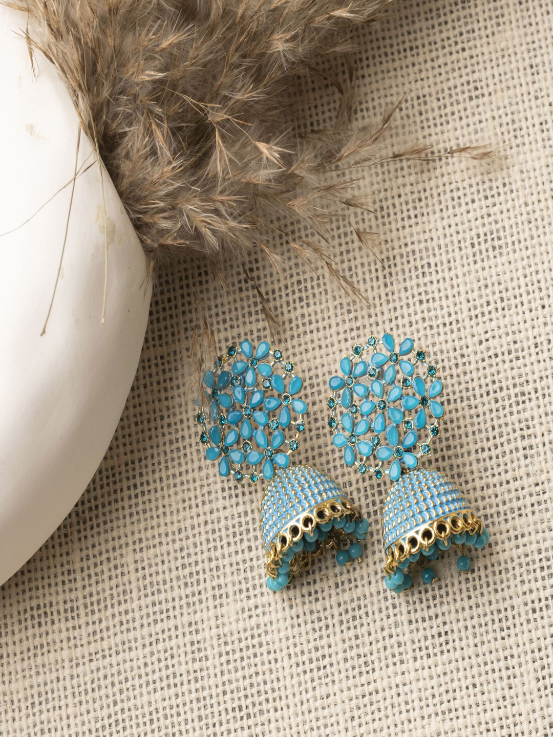 

Jewelz Blue Dome Shaped Jhumkas Earrings